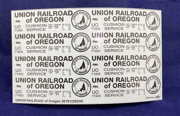 Union Railroad of Oregon Decals 1/87